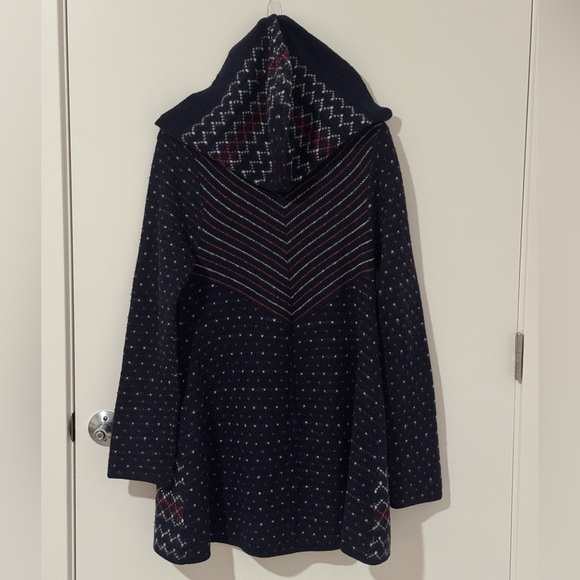 Free People Wool Blend Hooded Sweater Cardigan Coat Fair Isle Nordic L - Picture 6 of 7